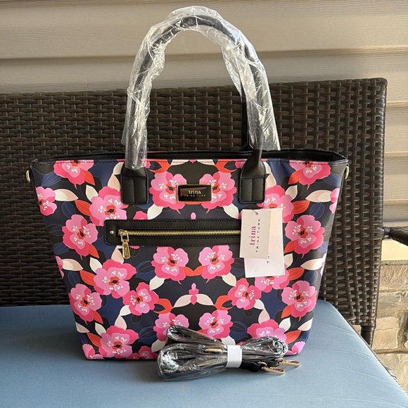 Trina Turk Navy, Pink and Black Floral Tote Bag - Picture 9 of 13